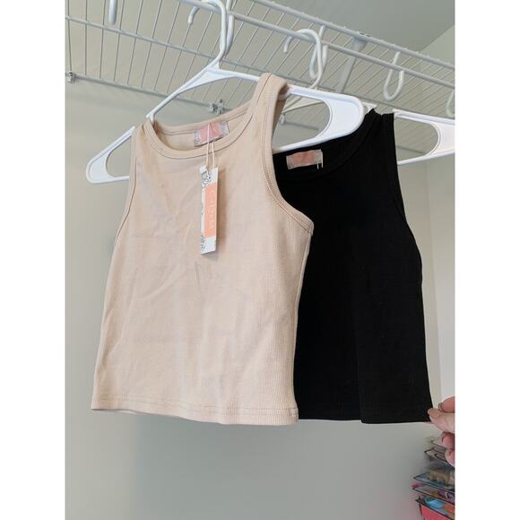 NWT C+D+M Ribbed Cropped Tank-HYQ-036-Tan - Picture 3 of 7